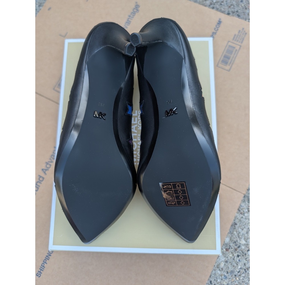 Michael Kors Raven NWB Black Leather Rainbow Star Inlay Pointed Toe Pumps Size 9 - Picture 6 of 11